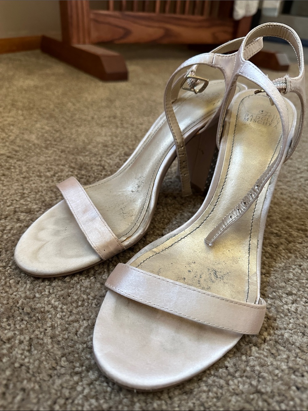 Badgley Mischka Blush Satin Open-Toe Ankle-Strap Heels